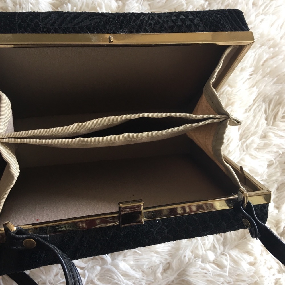 box purse clutch crossbody black snakeskin velvet - Picture 2 of 4